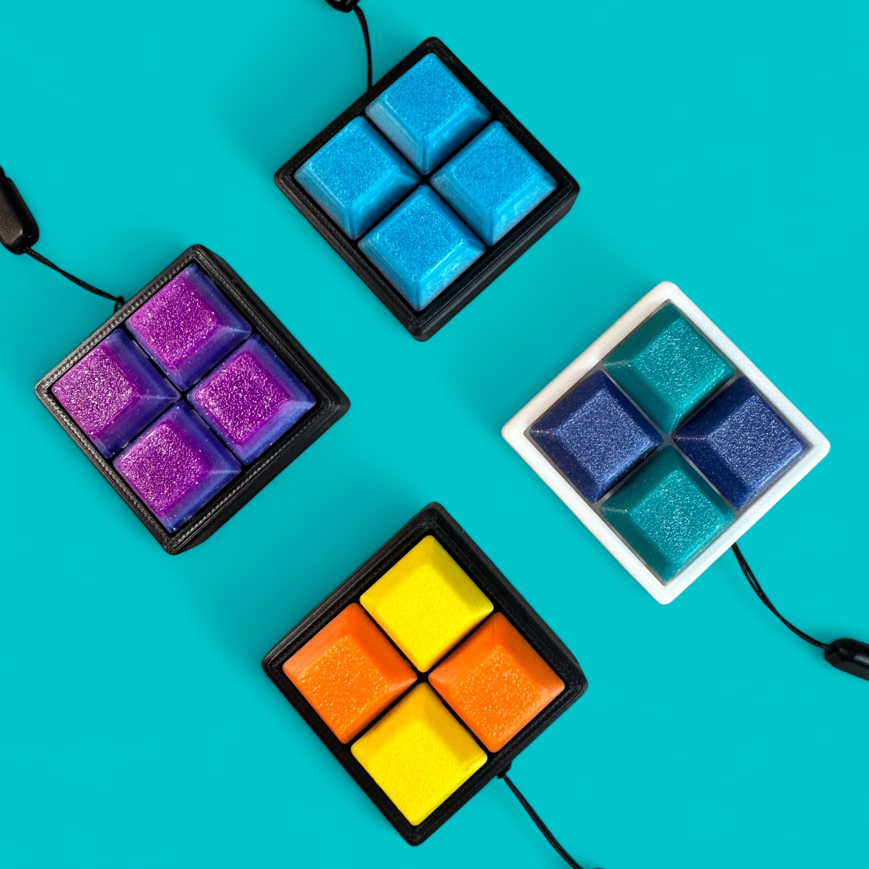 Square Shape 4 Key Mechanical Keyboard Clicker Keychain