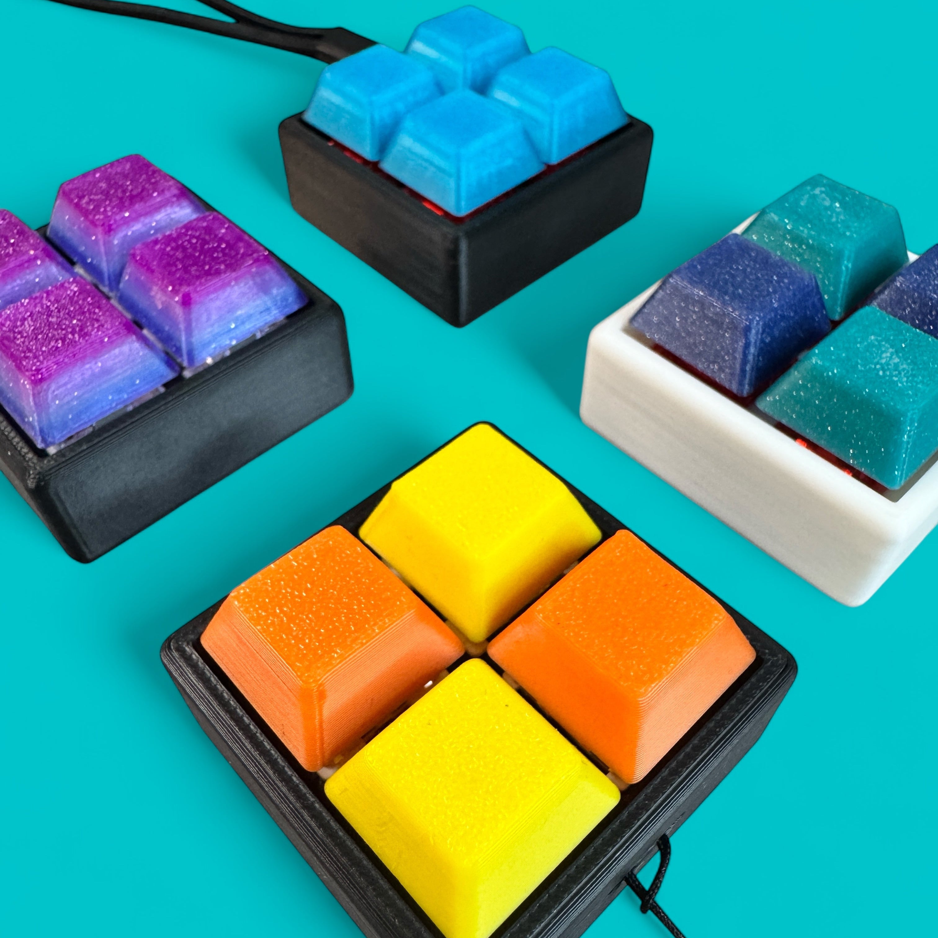 Square Shape 4 Key Mechanical Keyboard Clicker Keychain