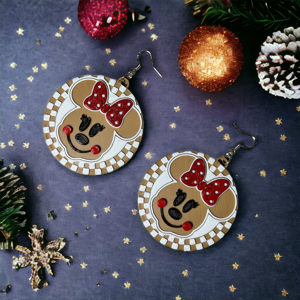 
                  
                    a pair of christmas themed earrings on a table
                  
                