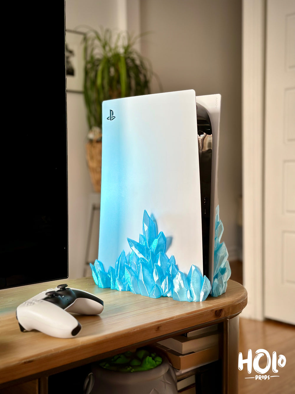 a computer monitor sitting on top of a wooden desk