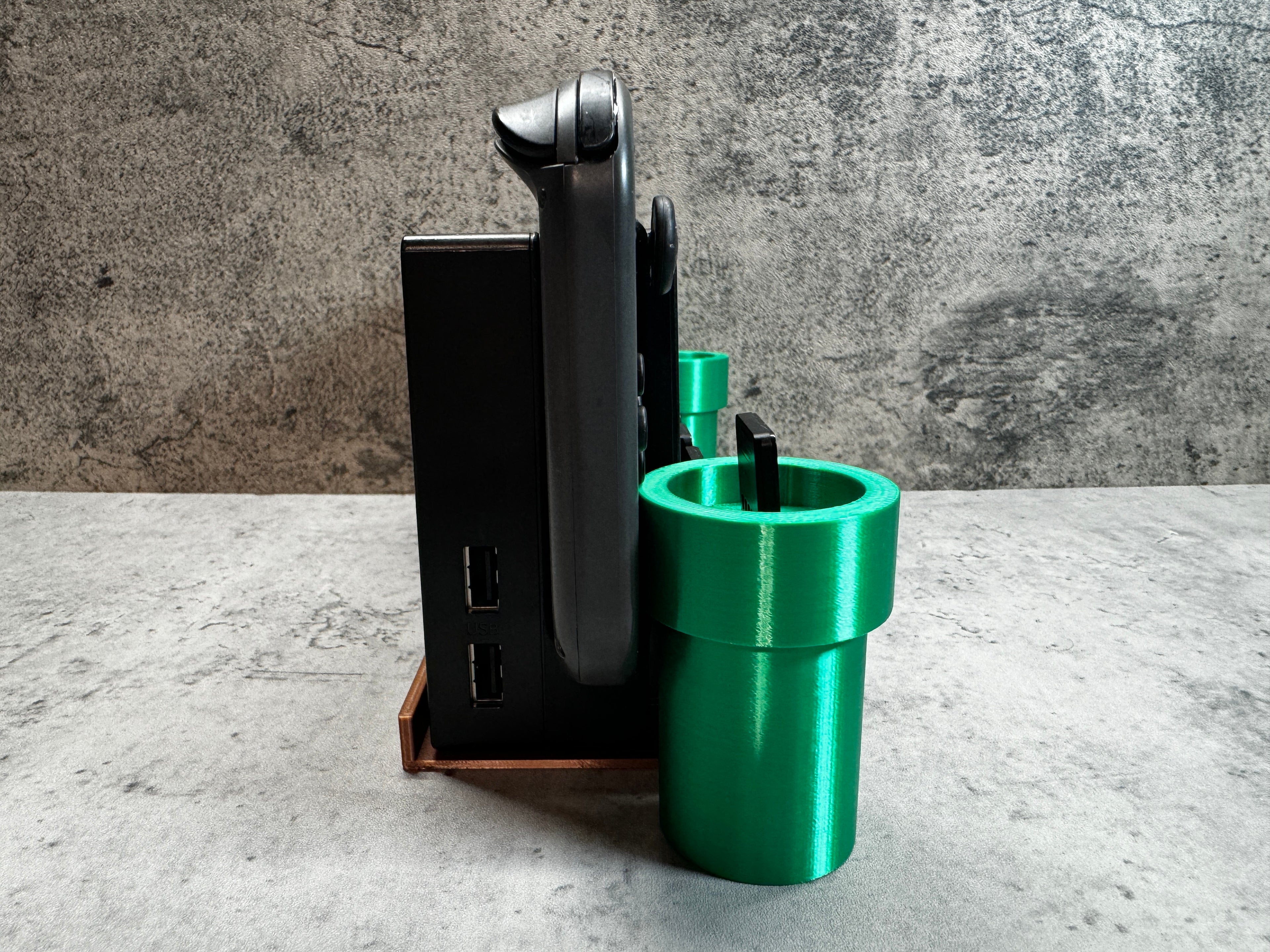 a couple of green cups sitting next to each other