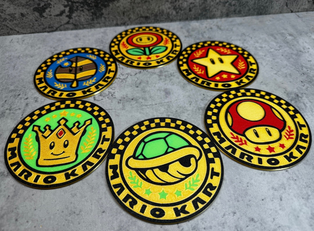 
                  
                    a set of six nintendo coasters sitting on top of a table
                  
                