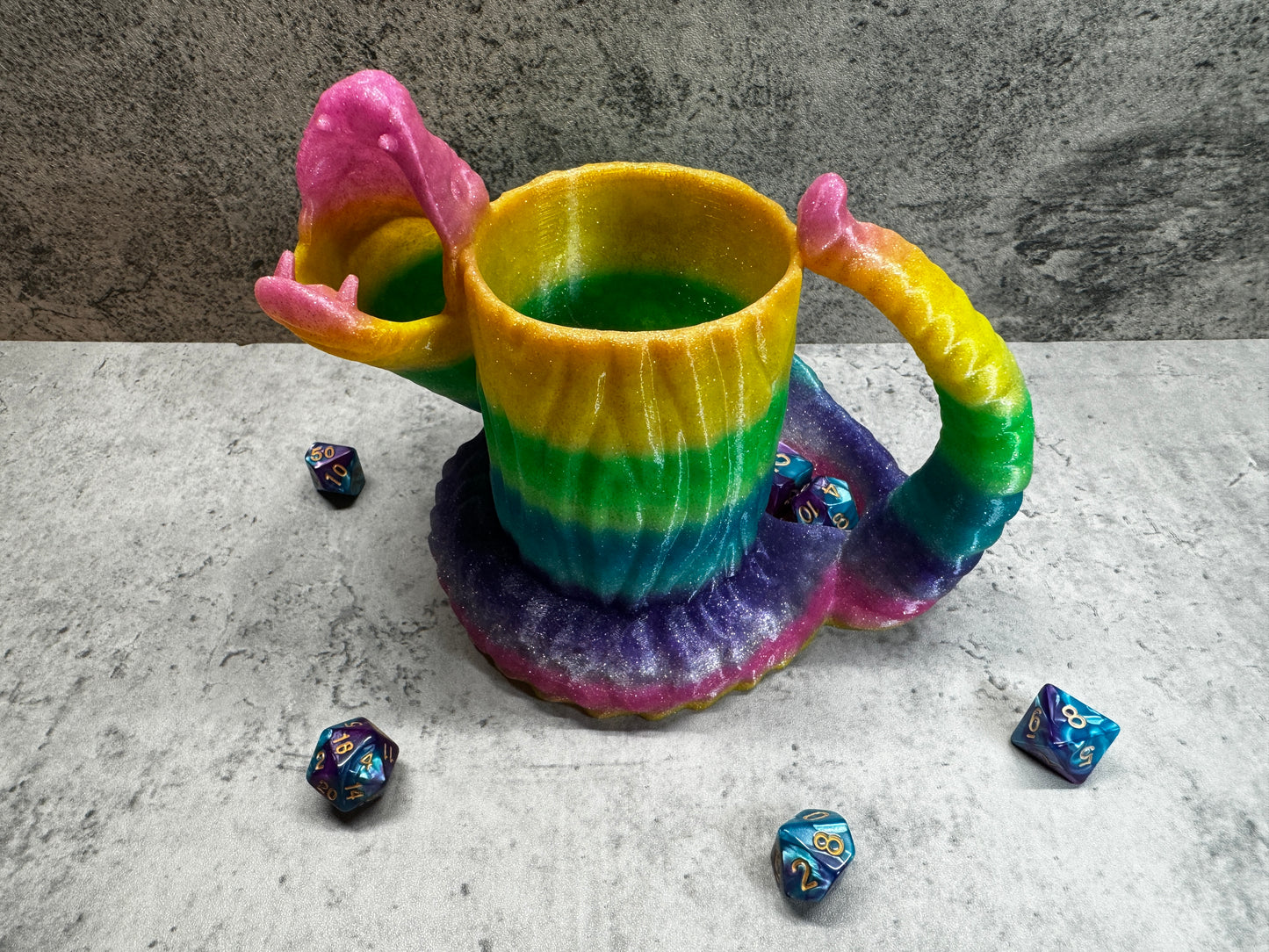 
                  
                    a coffee mug with a rainbow swirl on it
                  
                